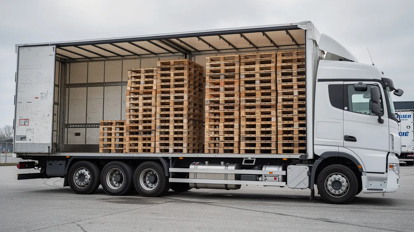 8f5b367f-4e0f-44bf-8c99-484374db91bb – LKW Help 24 Załadowany ciągnik siodłowy z platformą wypełnioną europaletami przygotowanymi do efektywnego transportu towarów.